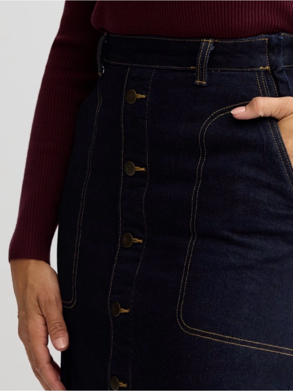 MIDI A-Line Button Front Dark Jean Skirt with Pockets size 14 - Picture 4 of 8